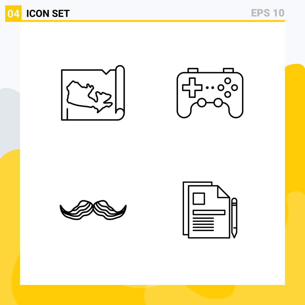 gruppo di 4 riga piena piatto colori segni e simboli per carta geografica Movember controllore telecomando da gioco uomini modificabile vettore design elementi