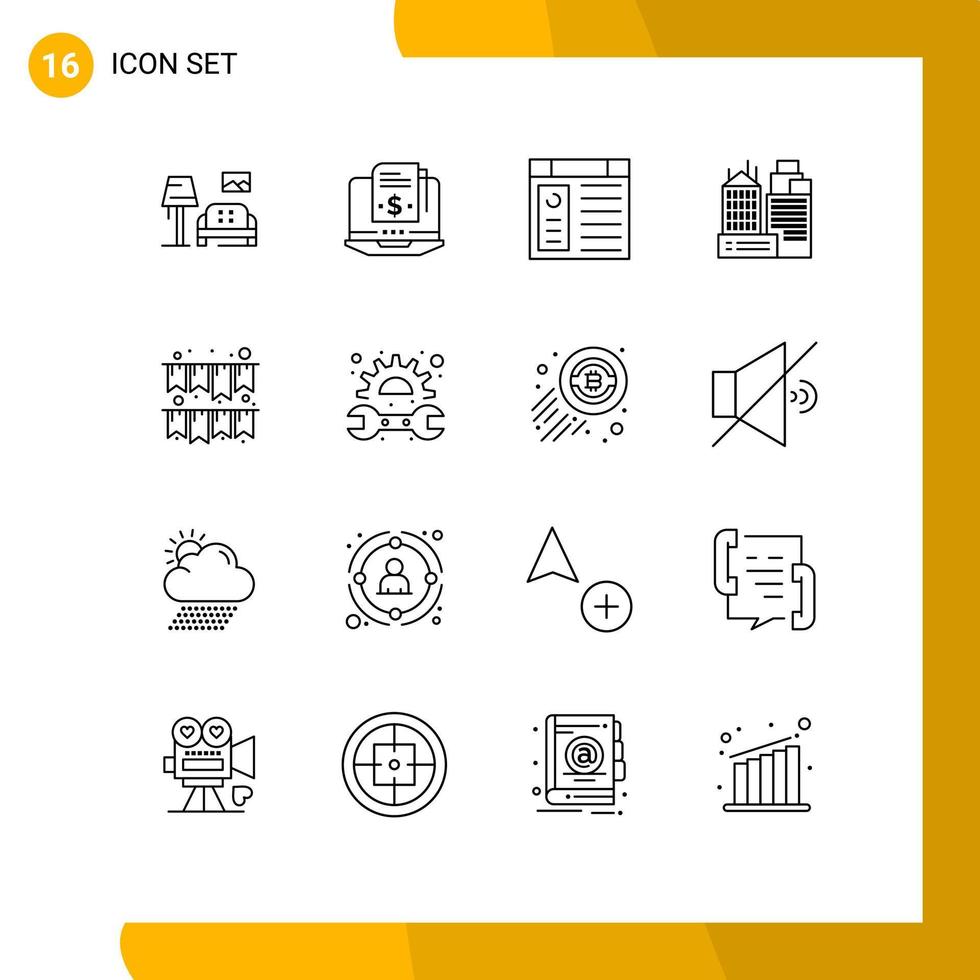 16 creativo icone moderno segni e simboli di ghirlanda opera App posto edificio modificabile vettore design elementi