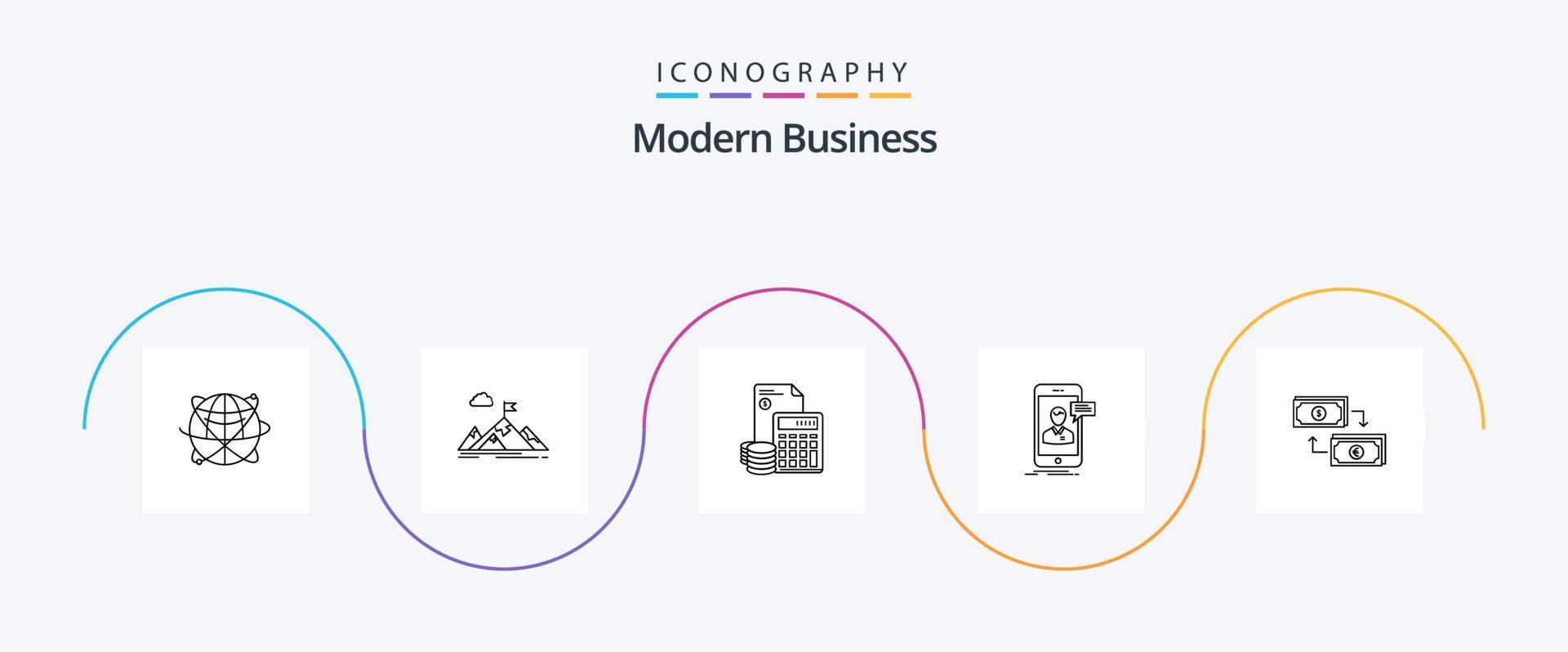 moderno attività commerciale linea 5 icona imballare Compreso debito. accumulazione. scopo. investimento. montagne vettore