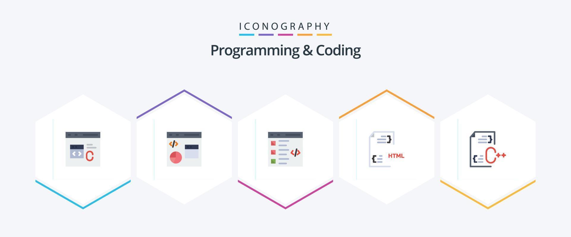 programmazione e codifica 25 piatto icona imballare Compreso sviluppo. codifica. sviluppo. elenco. sviluppare vettore
