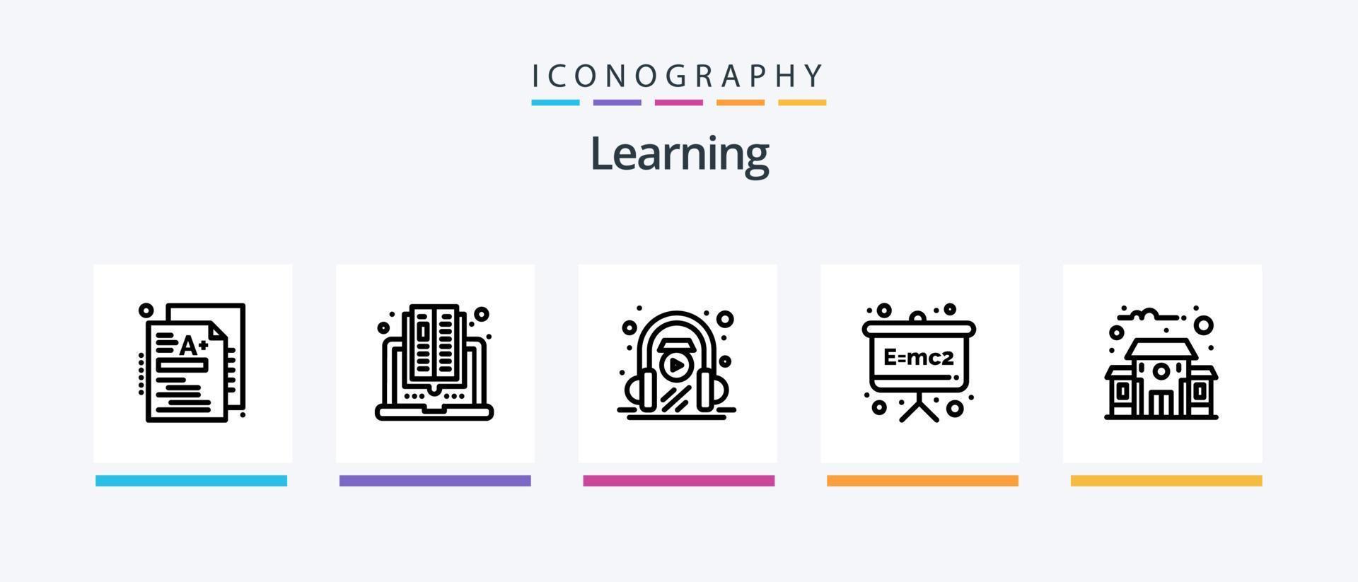 apprendimento linea 5 icona imballare Compreso luce. libro. atomo. lettura. computer. creativo icone design vettore