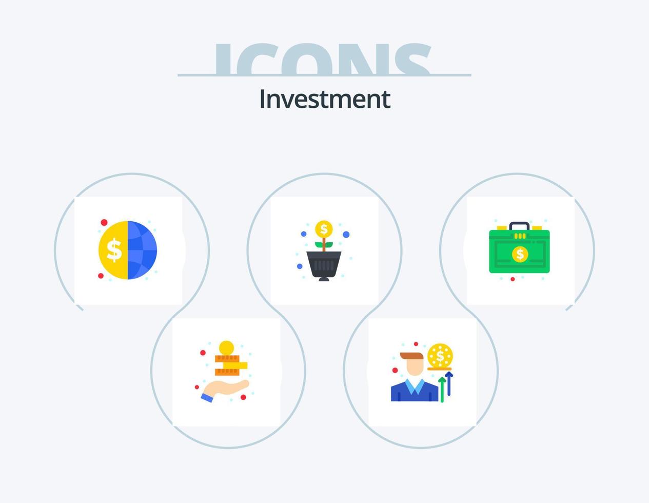 investimento piatto icona imballare 5 icona design. attività commerciale. i soldi. globale. reddito. investimento vettore