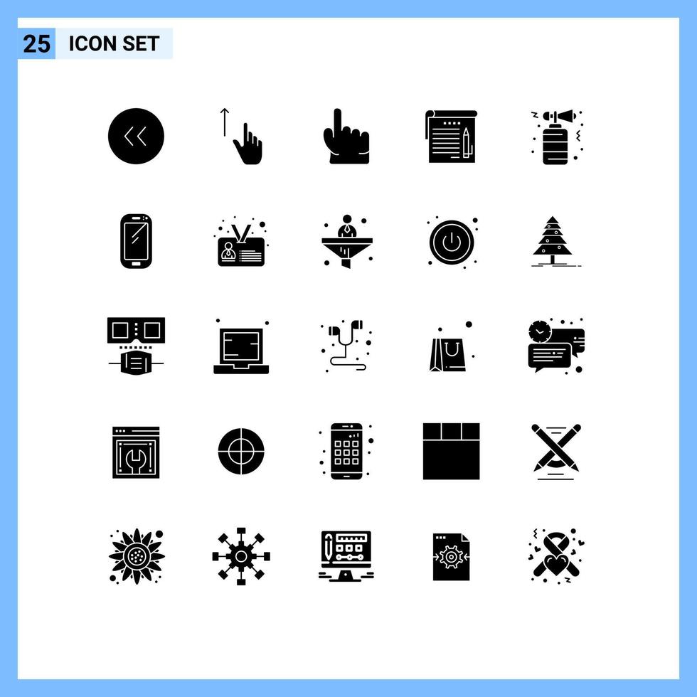 mobile interfaccia solido glifo impostato di 25 pittogrammi di corno Nota mano Appunti toccare modificabile vettore design elementi