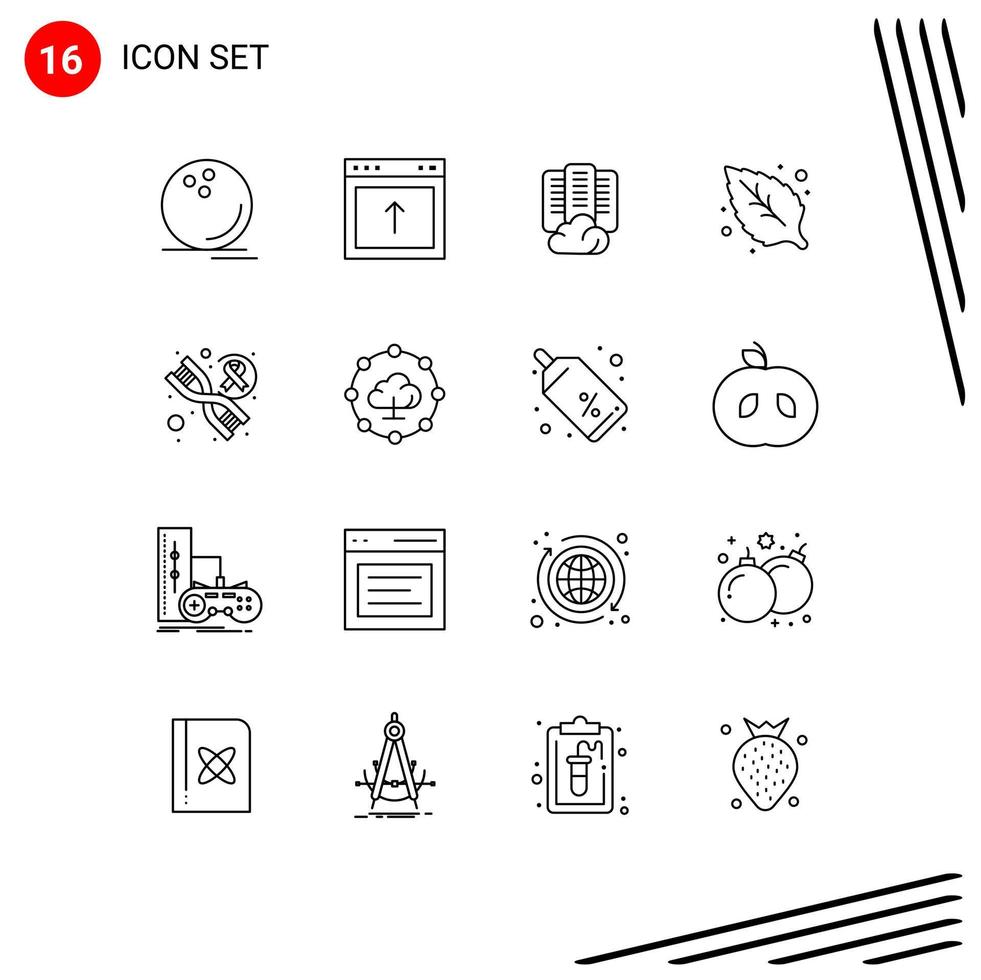 16 universale lineamenti impostato per ragnatela e mobile applicazioni genetica foglia sito web verde server modificabile vettore design elementi