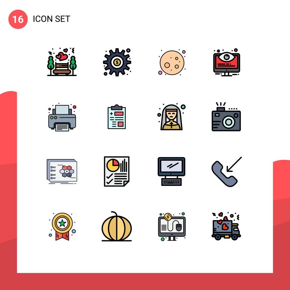 16 utente interfaccia piatto colore pieno linea imballare di moderno segni e simboli di fax opzioni opzioni monitoraggio configurazione modificabile creativo vettore design elementi