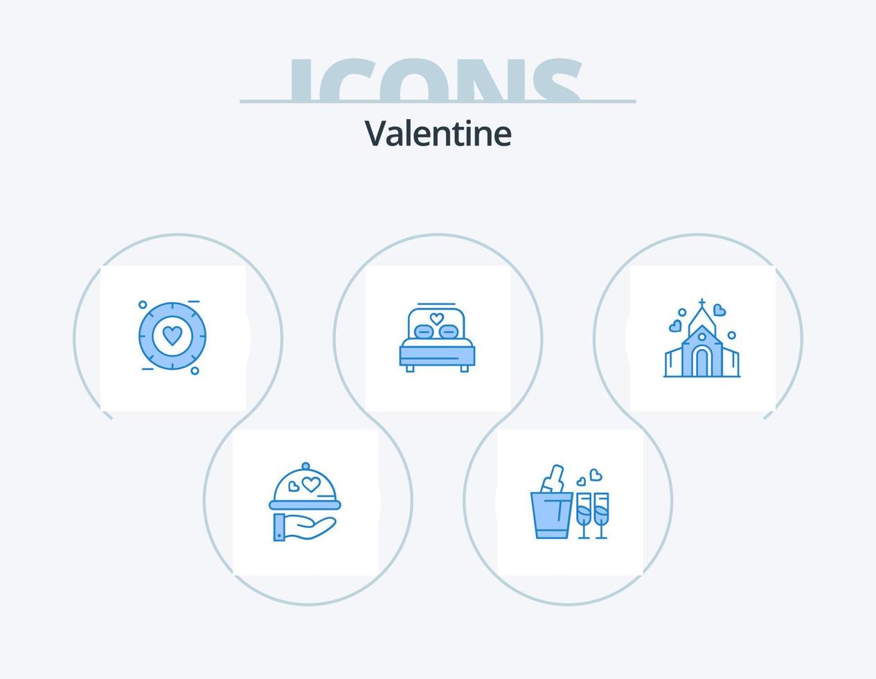 San Valentino blu icona imballare 5 icona design. amore. nozze. amore. cuore. letto vettore