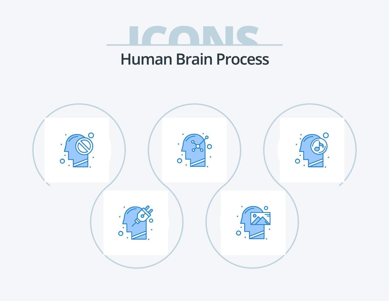 umano cervello processi blu icona imballare 5 icona design. umano mente. positivo. pensiero. ottimista. chiuso vettore