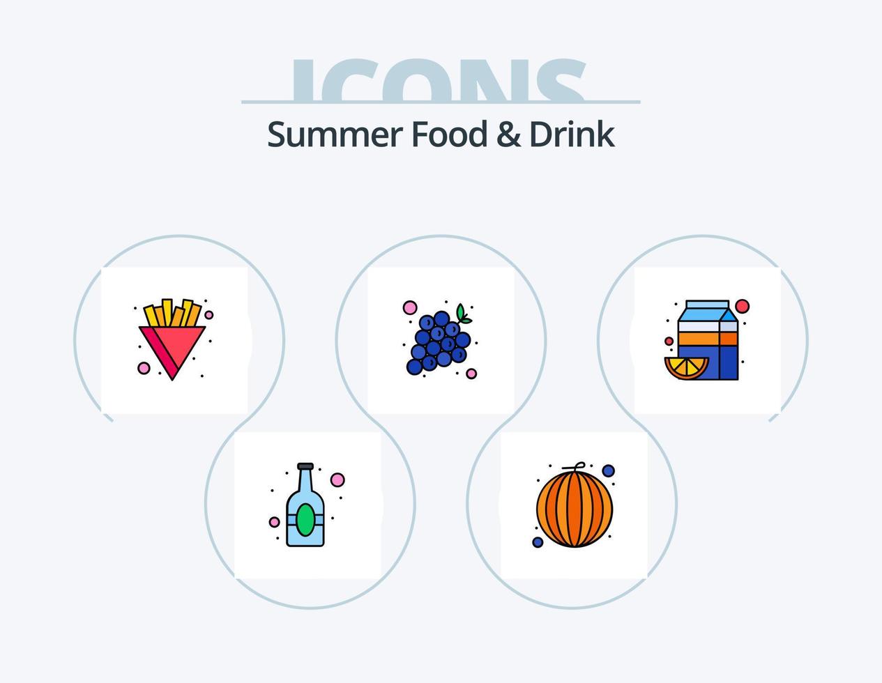 estate cibo e bevanda linea pieno icona imballare 5 icona design. cibo. bottiglia. tazza. bere. birra vettore