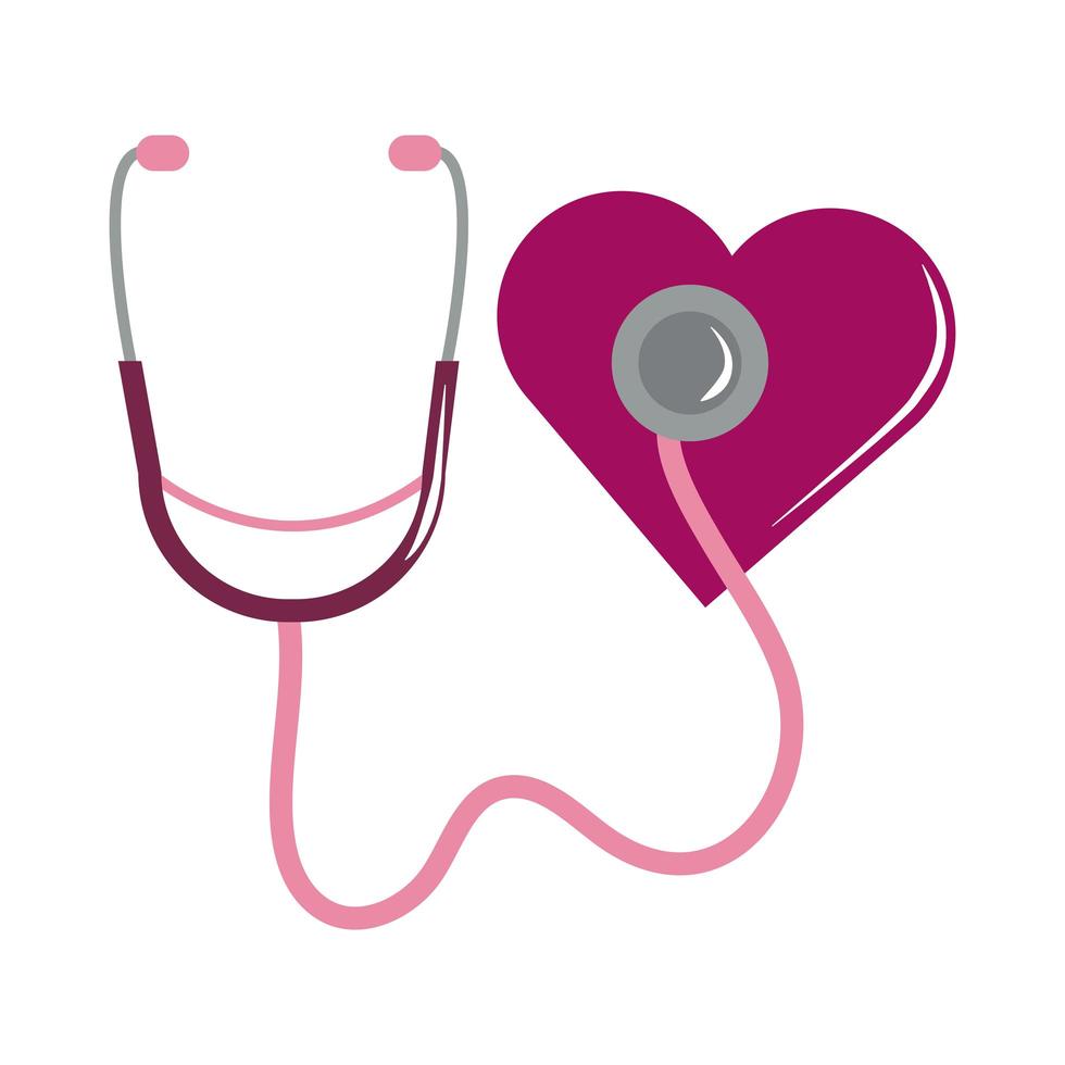 mese di consapevolezza del cancro al seno, diagnosi cardiaca con stetoscopio rosa, stile icona piatto del concetto di assistenza sanitaria vettore