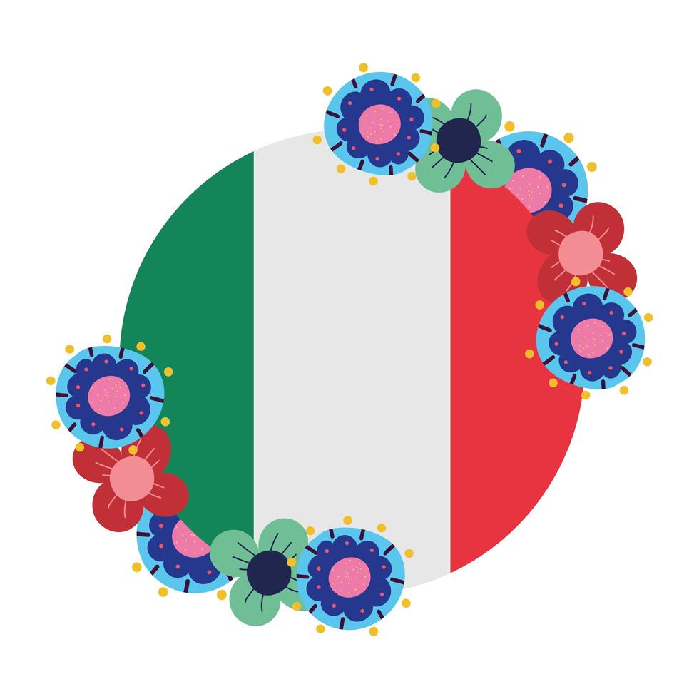 giorno dell'indipendenza messicana, viva messico si celebra a settembre, bandiera rotonda decorazione fiori banner vettore