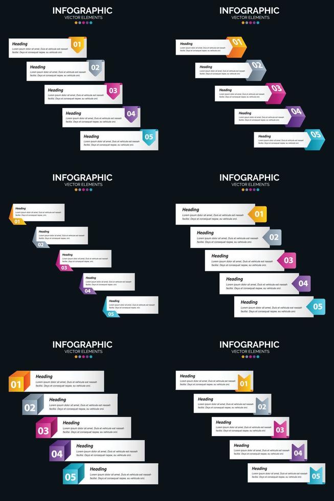 vettore 6 infografica imballare presentazione diapositiva modello 5 passaggi ciclo diagrammi e linea del tempo