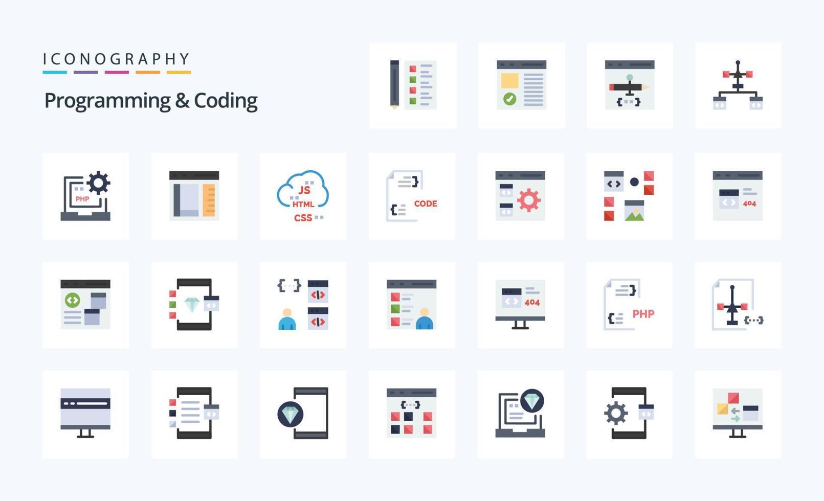 25 programmazione e codifica piatto colore icona imballare vettore