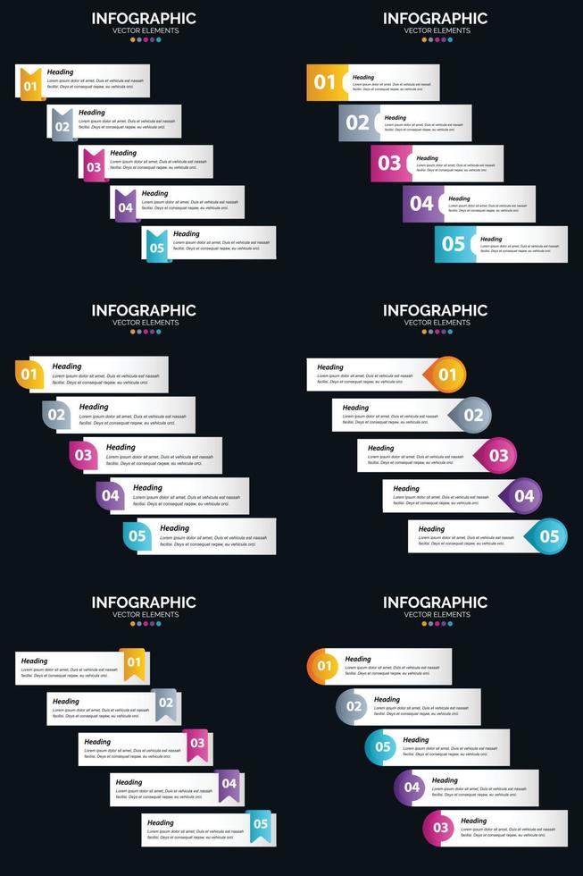 vettore 6 infografica imballare presentazione diapositiva modello 5 passaggi ciclo diagrammi e linea del tempo