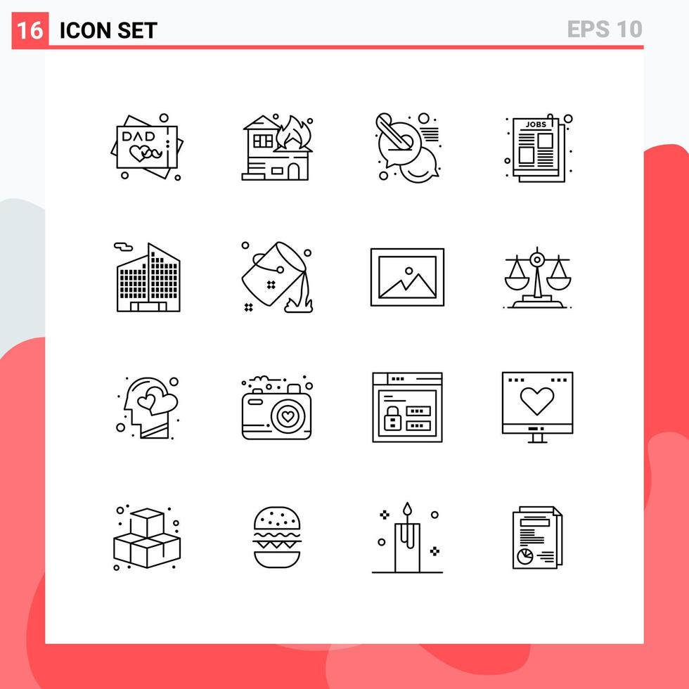 mobile interfaccia schema impostato di 16 pittogrammi di ufficio edificio Chiacchierare lavoro anno Domini articolo modificabile vettore design elementi