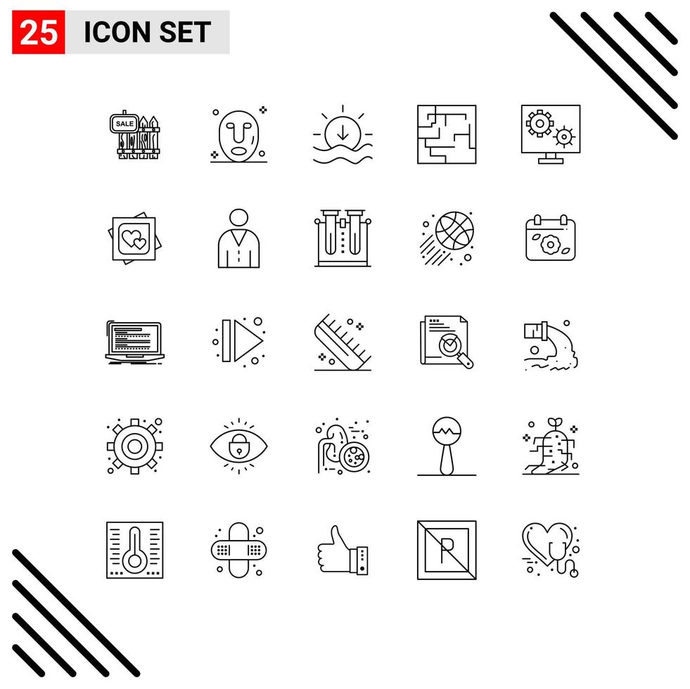 universale icona simboli gruppo di 25 moderno Linee di preferenza configure terme labirinto labirinto modificabile vettore design elementi