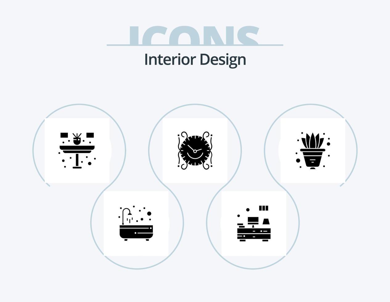 interno design glifo icona imballare 5 icona design. fiore. decorare. scrivania. guarda. orologio vettore