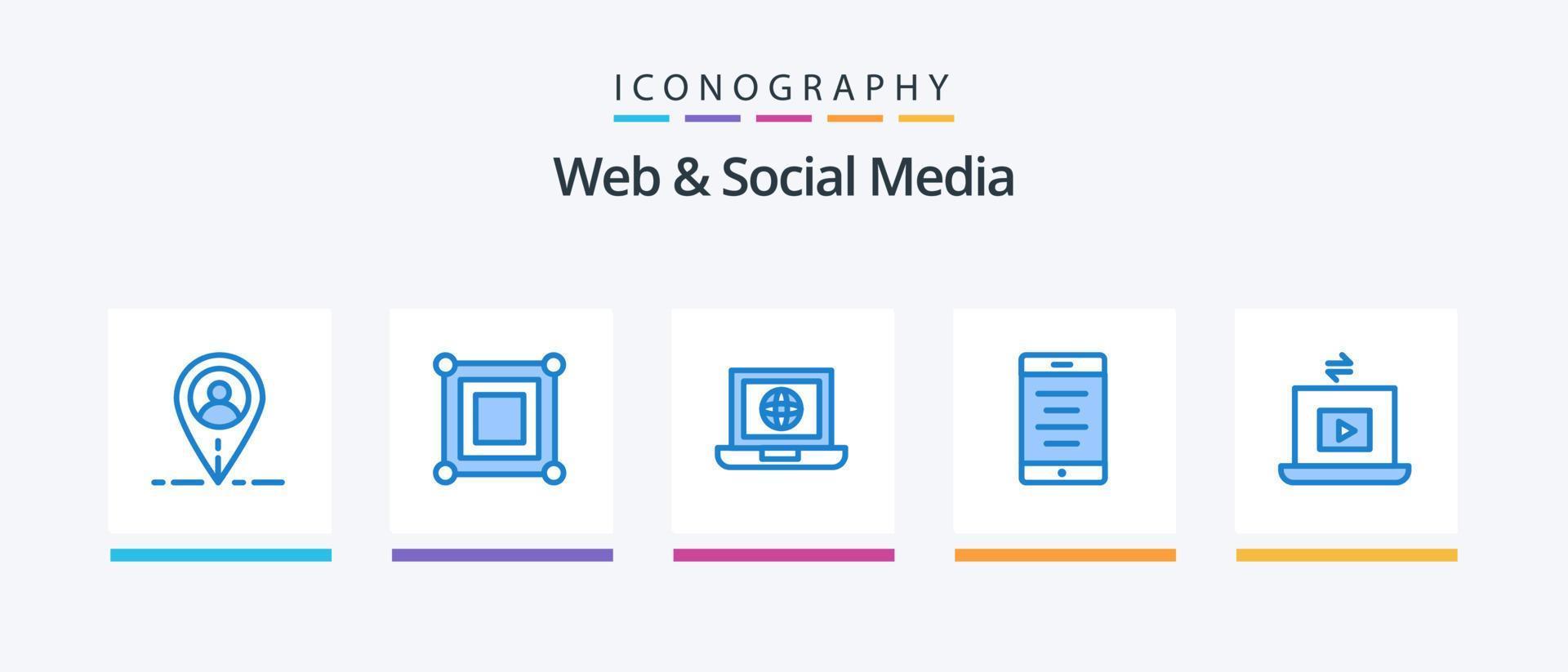 ragnatela e sociale media blu 5 icona imballare Compreso giocare a. video. mondo. il computer portatile. testo. creativo icone design vettore