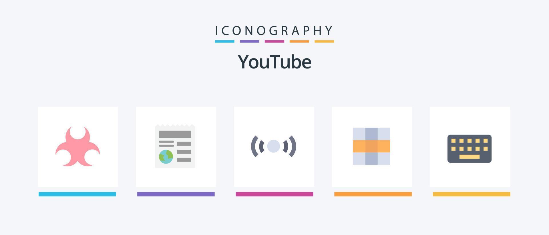 Youtube piatto 5 icona imballare Compreso digitando. di base. di base. ui. ux. creativo icone design vettore