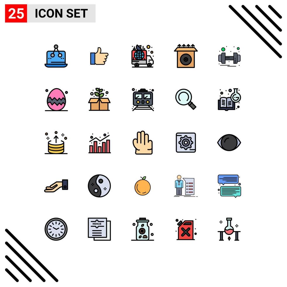 universale icona simboli gruppo di 25 moderno pieno linea piatto colori di manubrio installare amore CD auto modificabile vettore design elementi