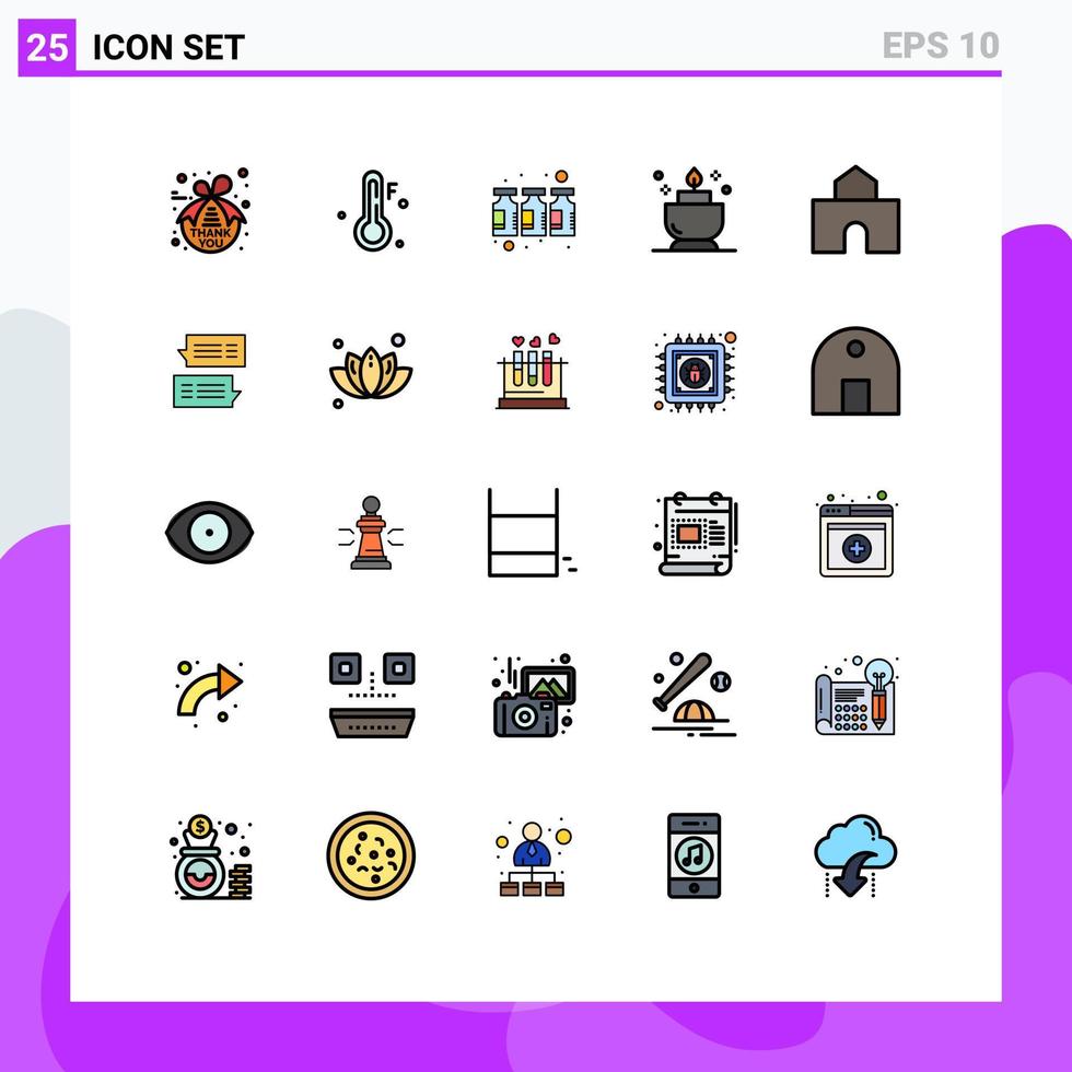 mobile interfaccia pieno linea piatto colore impostato di 25 pittogrammi di punto di riferimento edificio farmaci architettura terme modificabile vettore design elementi