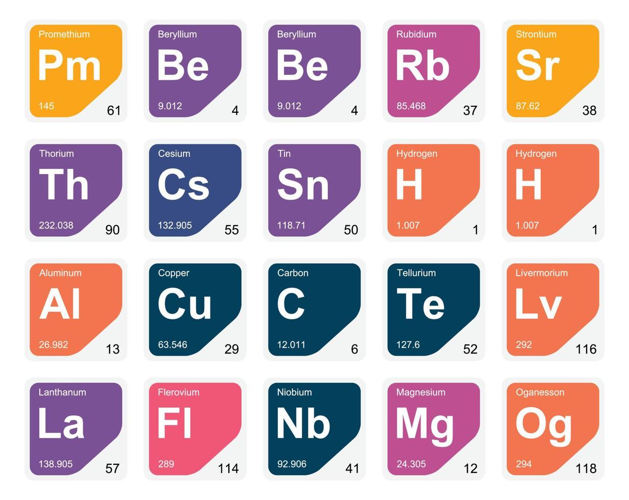 20 preiodico tavolo di il elementi icona imballare design vettore