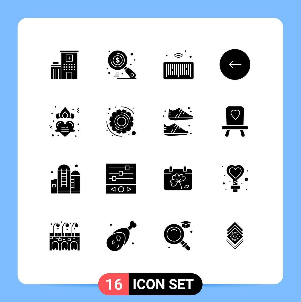 16 solido glifo concetto per siti web mobile e applicazioni corona giocare codice a barre multimedia indietro modificabile vettore design elementi