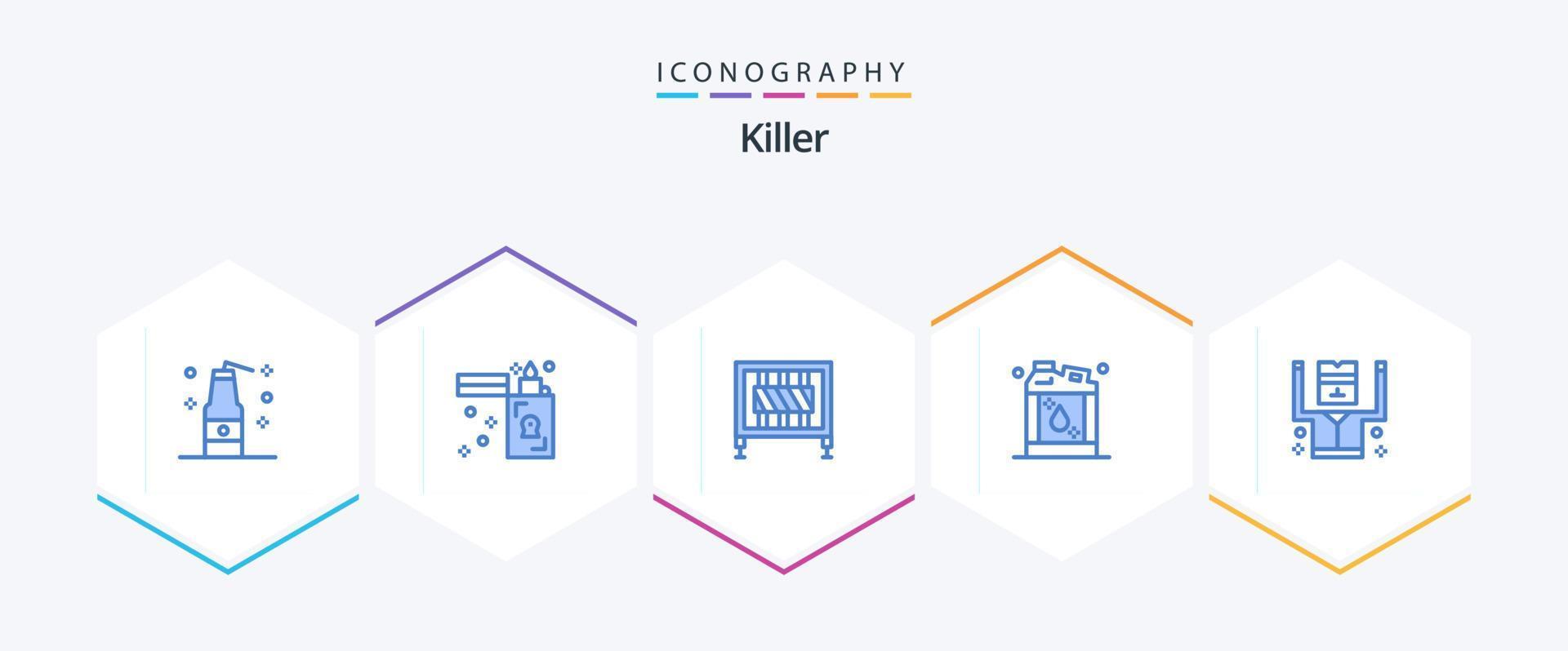 uccisore 25 blu icona imballare Compreso penale. liquido. barriera. cherosene. bottiglia vettore
