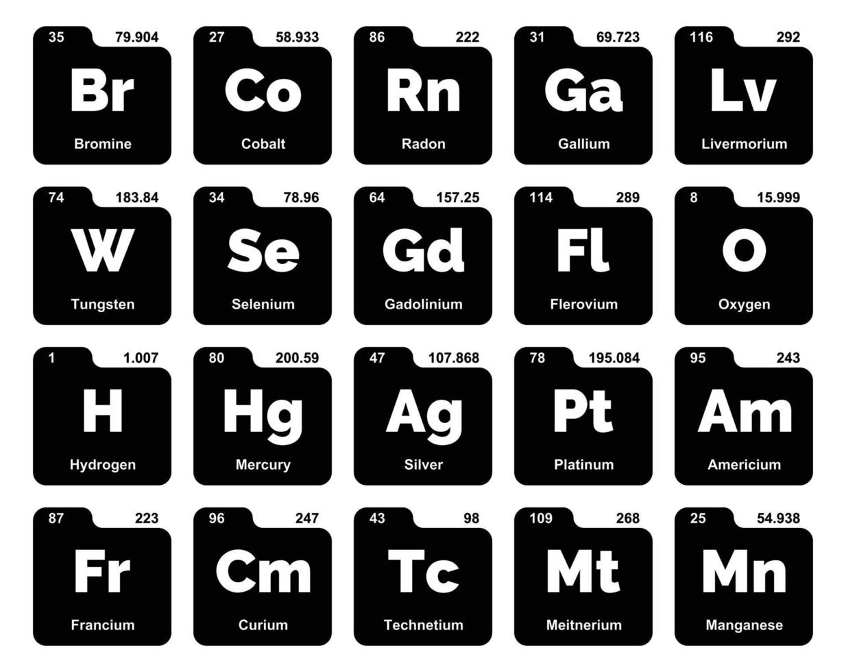 20 preiodico tavolo di il elementi icona imballare design vettore