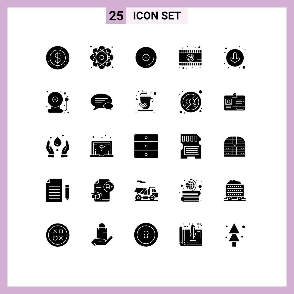 25 creativo icone moderno segni e simboli di giù frecce disco video giocatore romantico film modificabile vettore design elementi