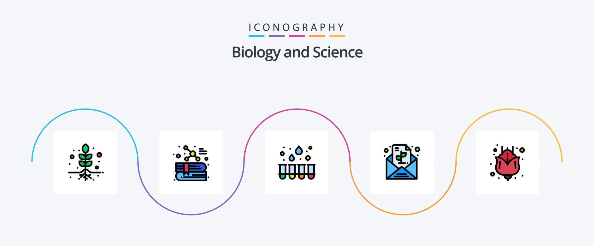 biologia linea pieno piatto 5 icona imballare Compreso . regalo. laboratorio. fiore. carta vettore