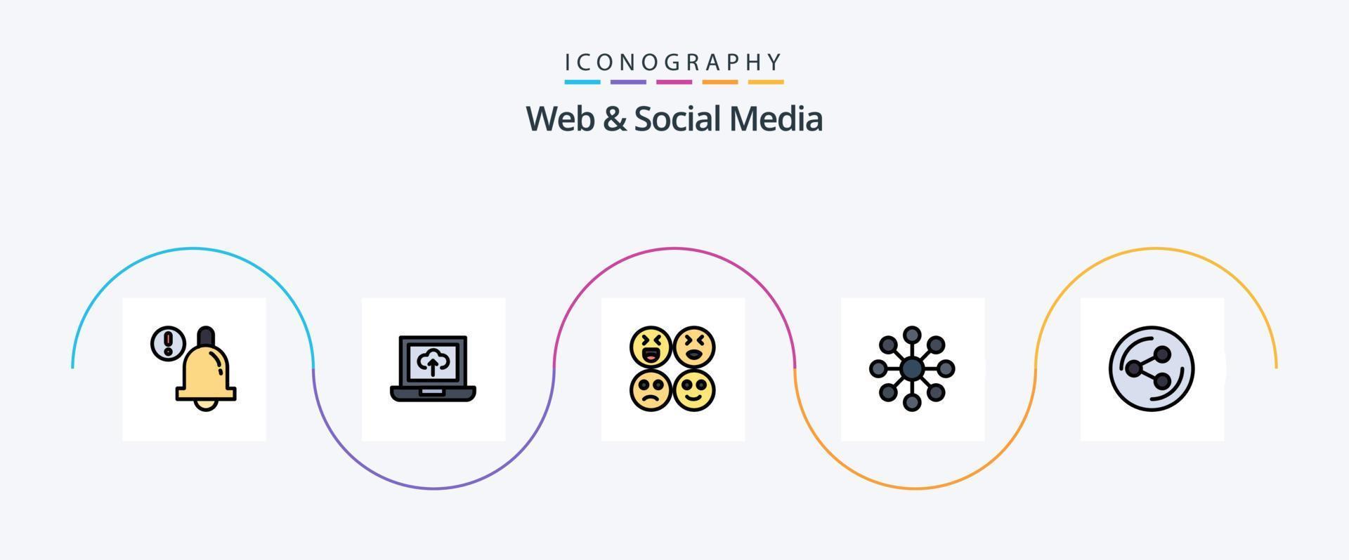 ragnatela e sociale media linea pieno piatto 5 icona imballare Compreso . triste. sociale. Condividere vettore