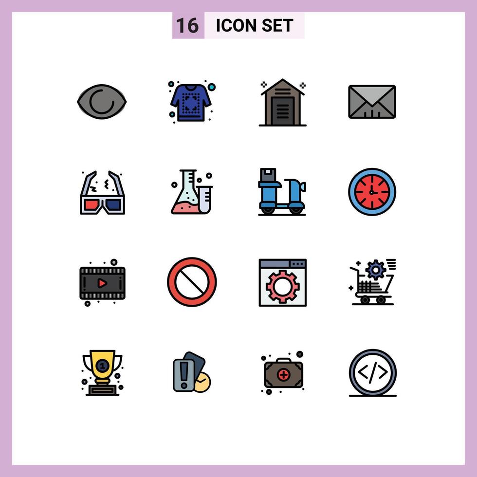 universale icona simboli gruppo di 16 moderno piatto colore pieno Linee di film utente e commercio Messaggio magazzino modificabile creativo vettore design elementi