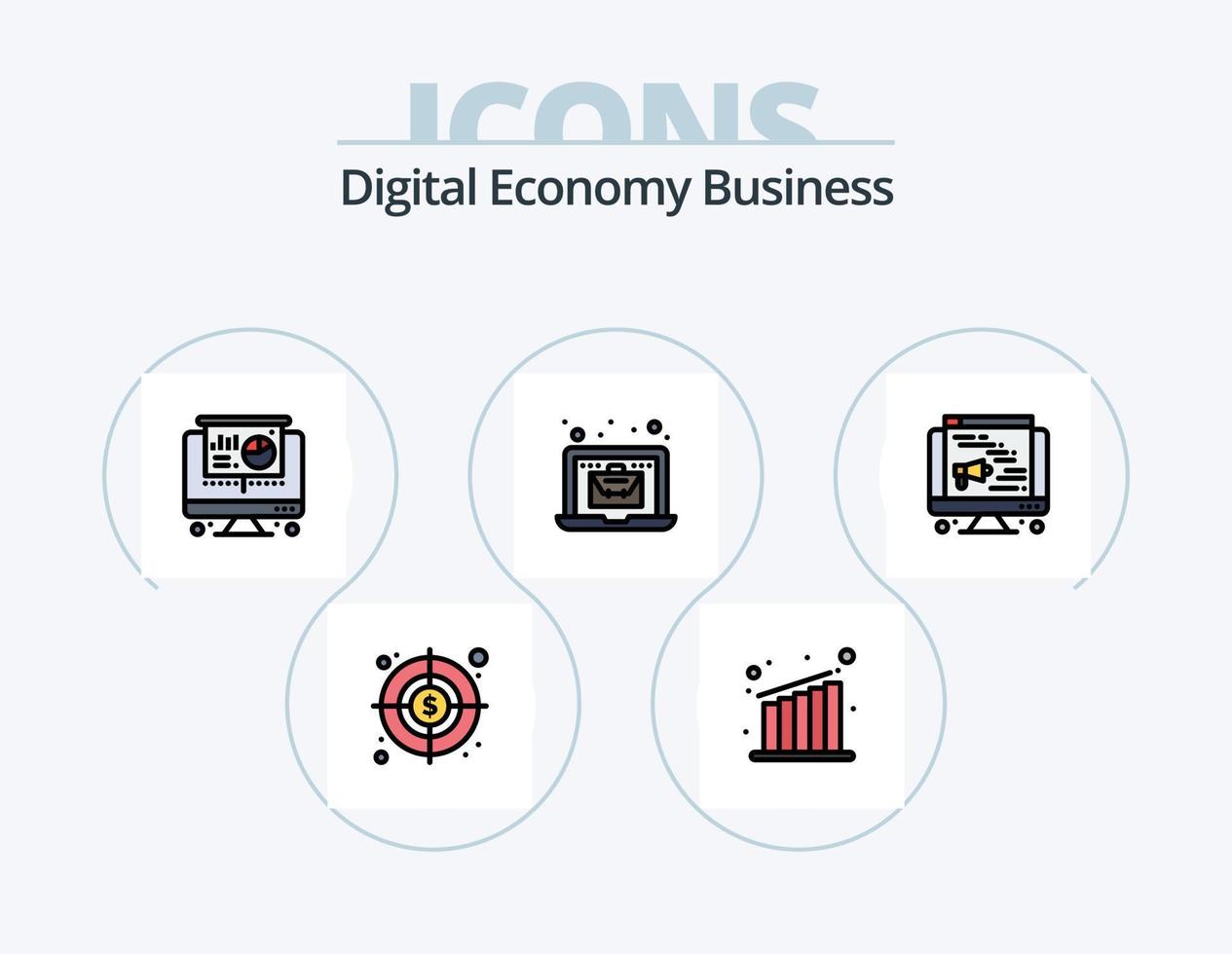 digitale economia attività commerciale linea pieno icona imballare 5 icona design. digitale. ambientazione. digitale. pagina. codding vettore