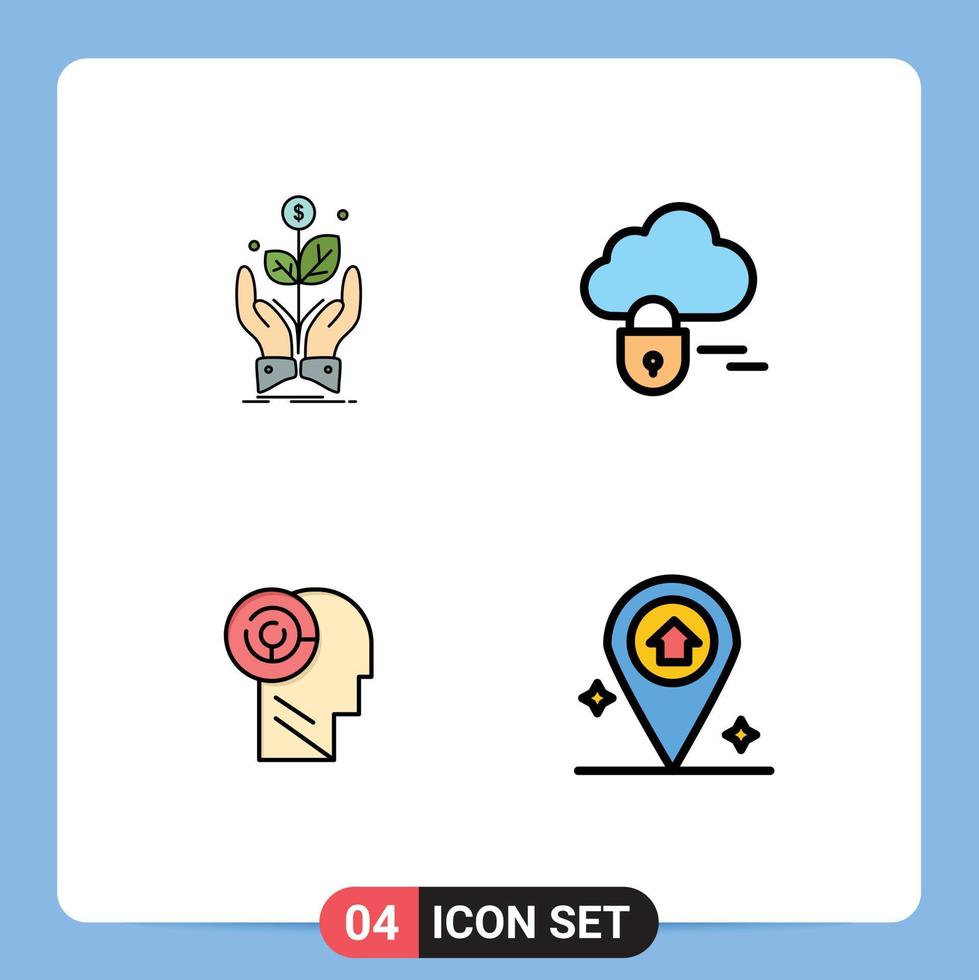 impostato di 4 moderno ui icone simboli segni per attività commerciale Giochi pianta serratura bersaglio modificabile vettore design elementi