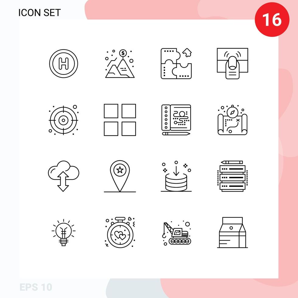 16 utente interfaccia schema imballare di moderno segni e simboli di toccare mano App dito puzzle modificabile vettore design elementi