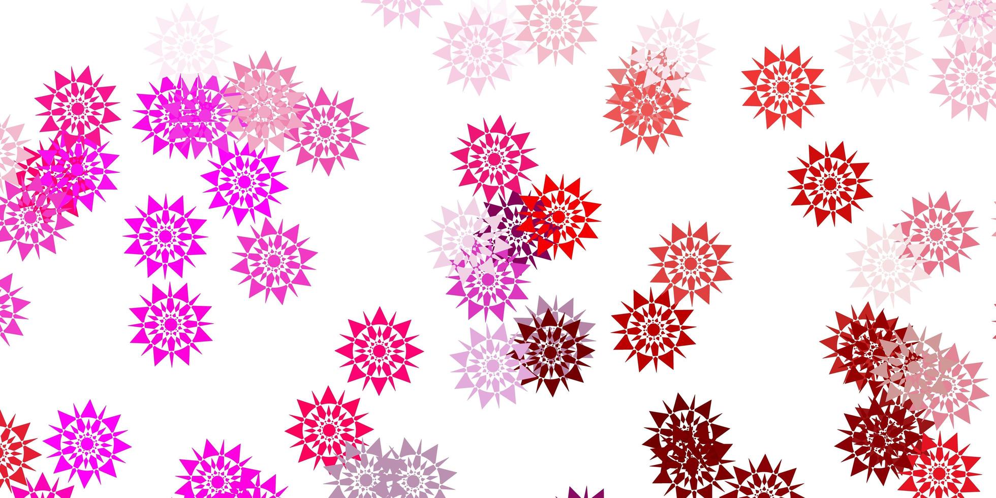 texture vettoriale viola chiaro, rosa con fiocchi di neve luminosi.