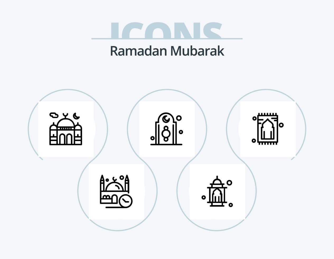 Ramadan linea icona imballare 5 icona design. lampada. lanterna. maschera. namaz. tappeto vettore
