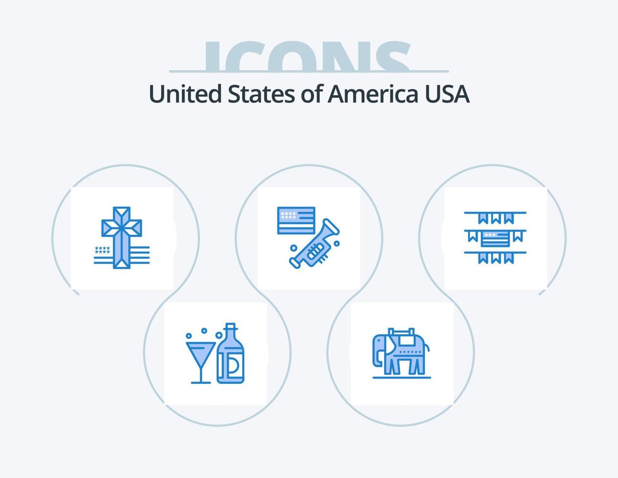 Stati Uniti d'America blu icona imballare 5 icona design. americano. zigoli. americano. americano. altoparlante vettore