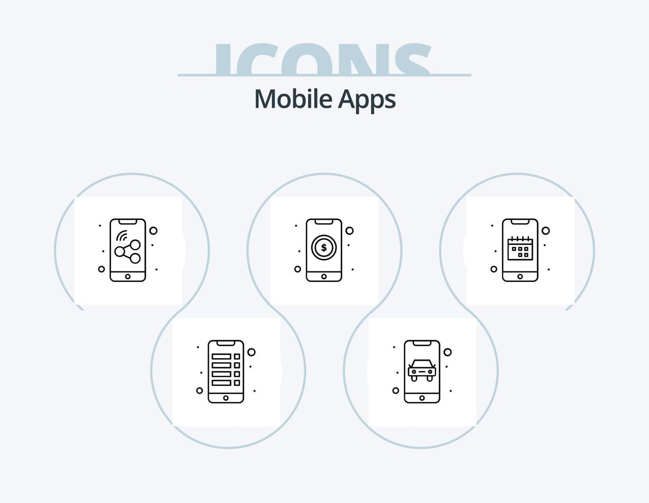 mobile applicazioni linea icona imballare 5 icona design. app. in linea Taxi. portafoglio. mobile. e-mail vettore