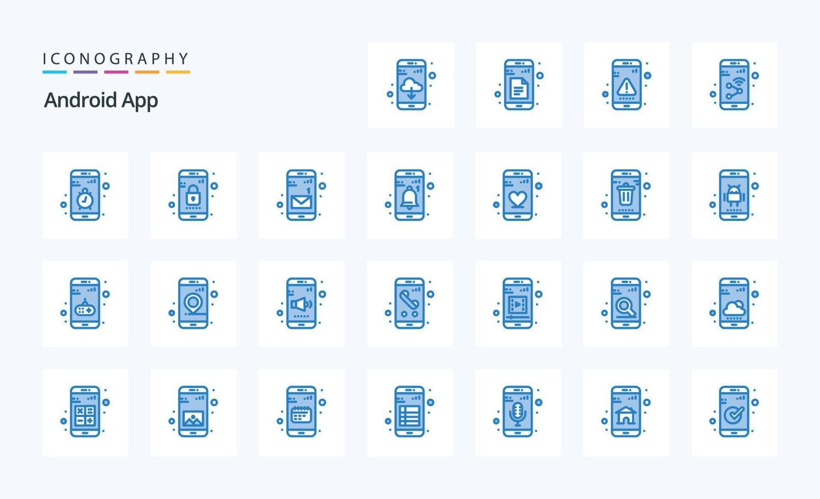 25 androide App blu icona imballare vettore