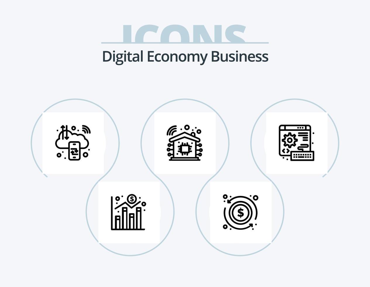 digitale economia attività commerciale linea icona imballare 5 icona design. . scambio. in linea. dollaro. grafico vettore