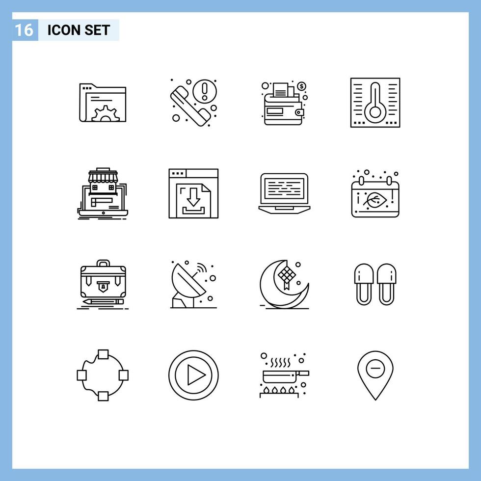modificabile vettore linea imballare di 16 semplice lineamenti di dati mercato denaro contante attività commerciale temperatura modificabile vettore design elementi