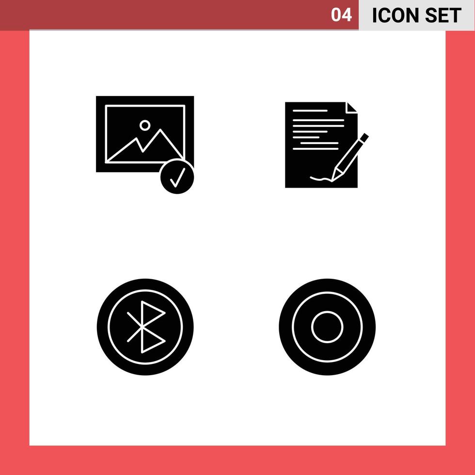 mobile interfaccia solido glifo impostato di 4 pittogrammi di Immagine computer accordo Nota Rete modificabile vettore design elementi