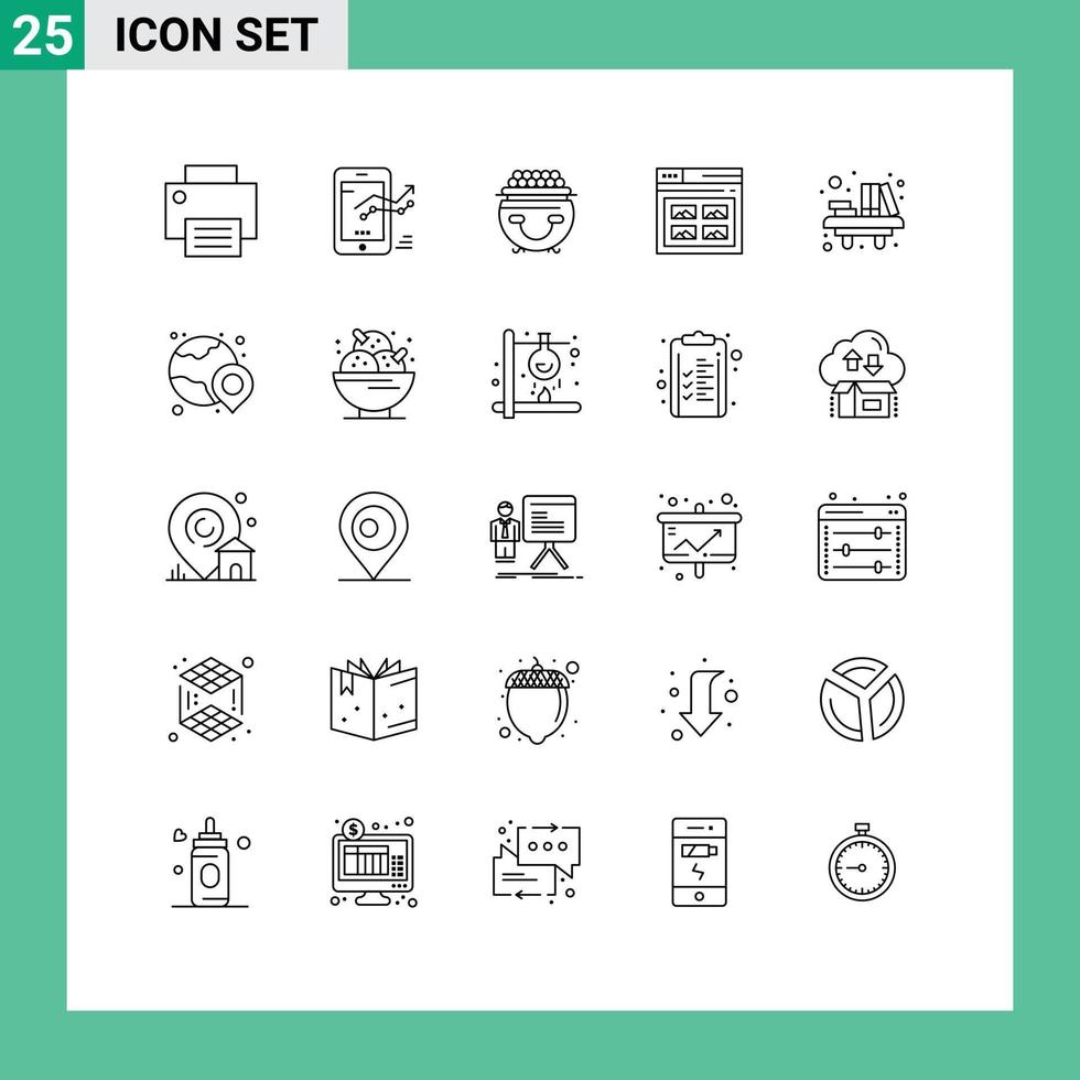 impostato di 25 moderno ui icone simboli segni per ragnatela Internet progresso pentola fortuna modificabile vettore design elementi