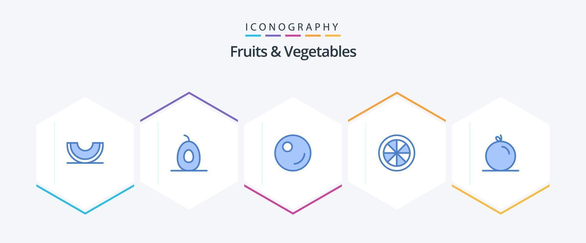 frutta e verdure 25 blu icona imballare Compreso . arancia. piselli. frutta. Limone vettore