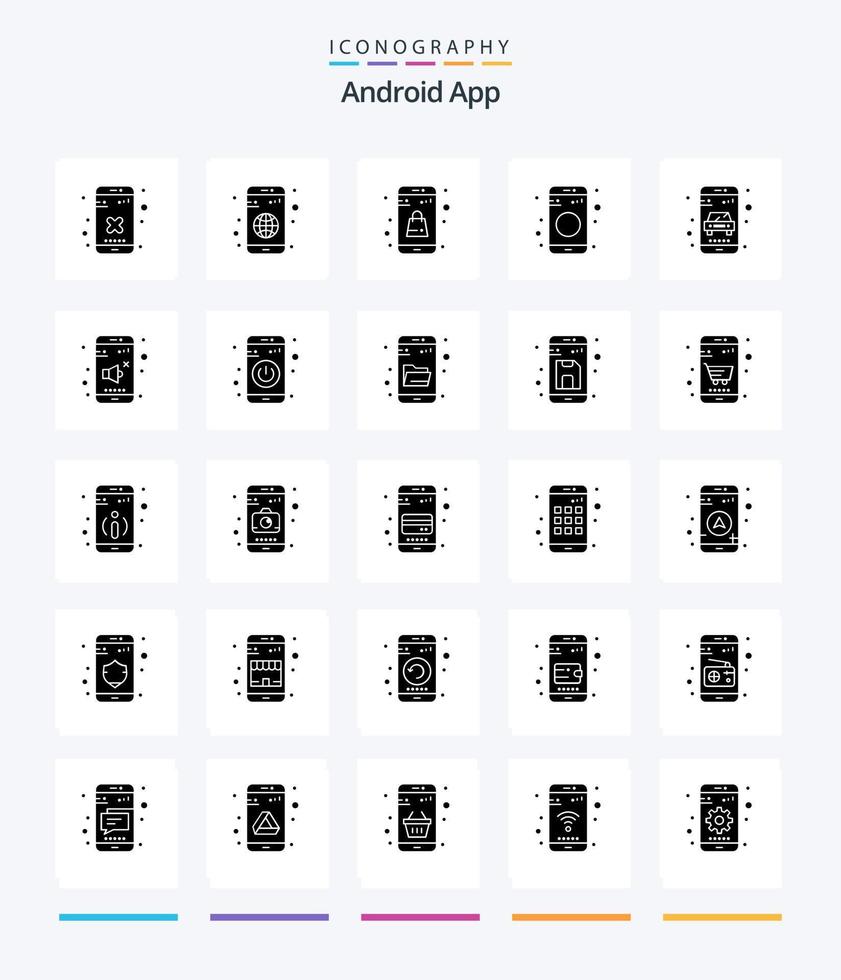 creativo androide App 25 glifo solido nero icona imballare come come in linea. cartello. Borsa. Condividere. Bluetooth vettore