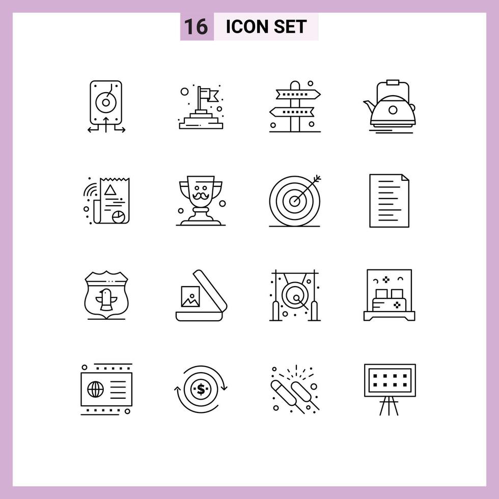 mobile interfaccia schema impostato di 16 pittogrammi di pentola teiera attività bollitore ricreazione modificabile vettore design elementi
