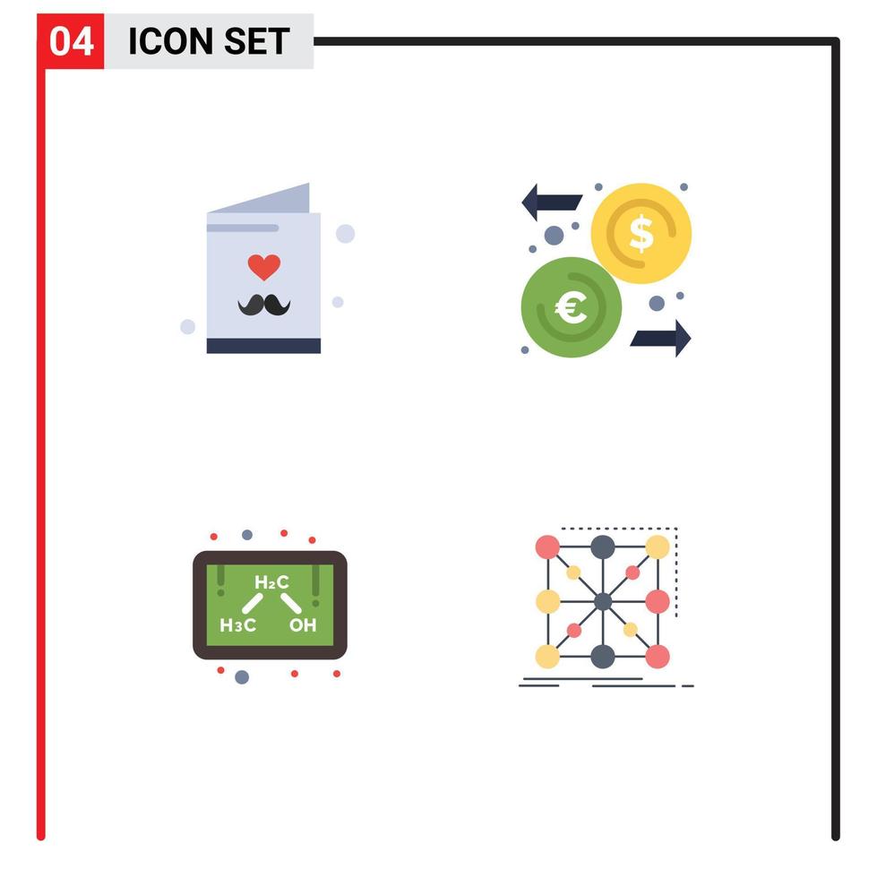 moderno impostato di 4 piatto icone pittogramma di papà etanolo carta i soldi studia modificabile vettore design elementi