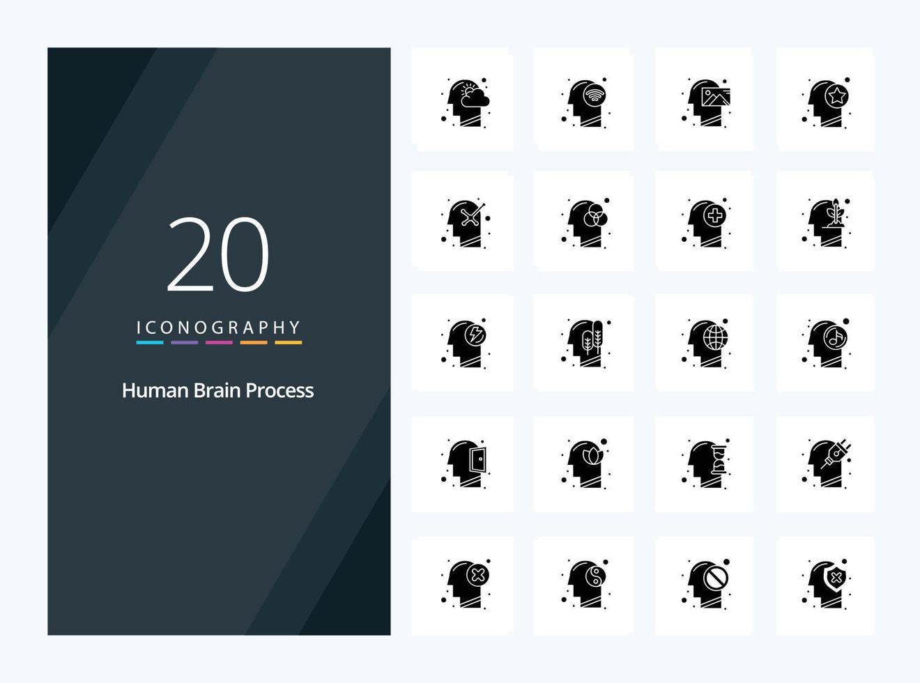 20 umano cervello processi solido glifo icona per presentazione vettore