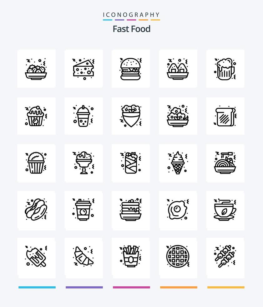 creativo veloce cibo 25 schema icona imballare come come veloce. cupcake. veloce cibo. cibo. birra vettore